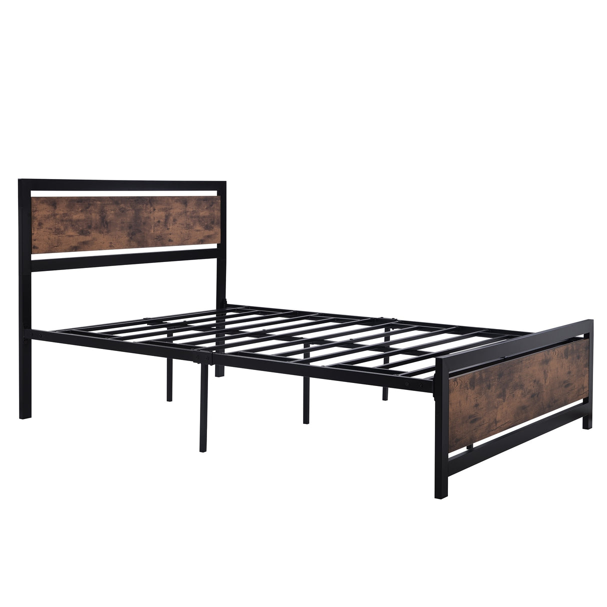 Metal and Wood Platform Bed Frame with Headboard & Footboard