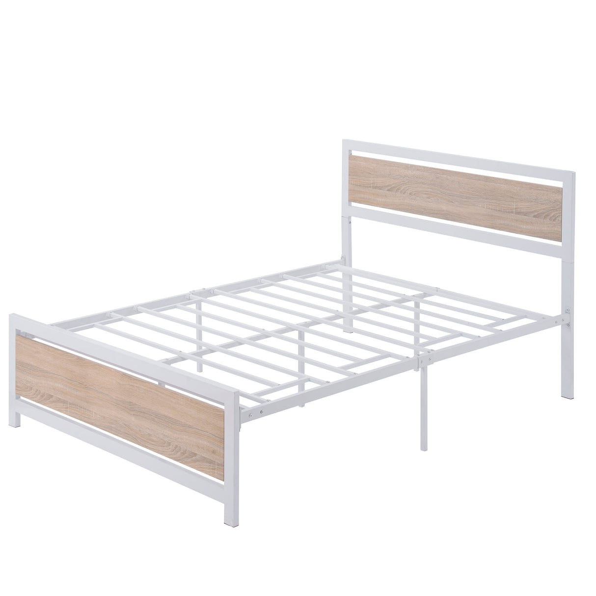 Metal and Wood Platform Bed Frame with Headboard & Footboard