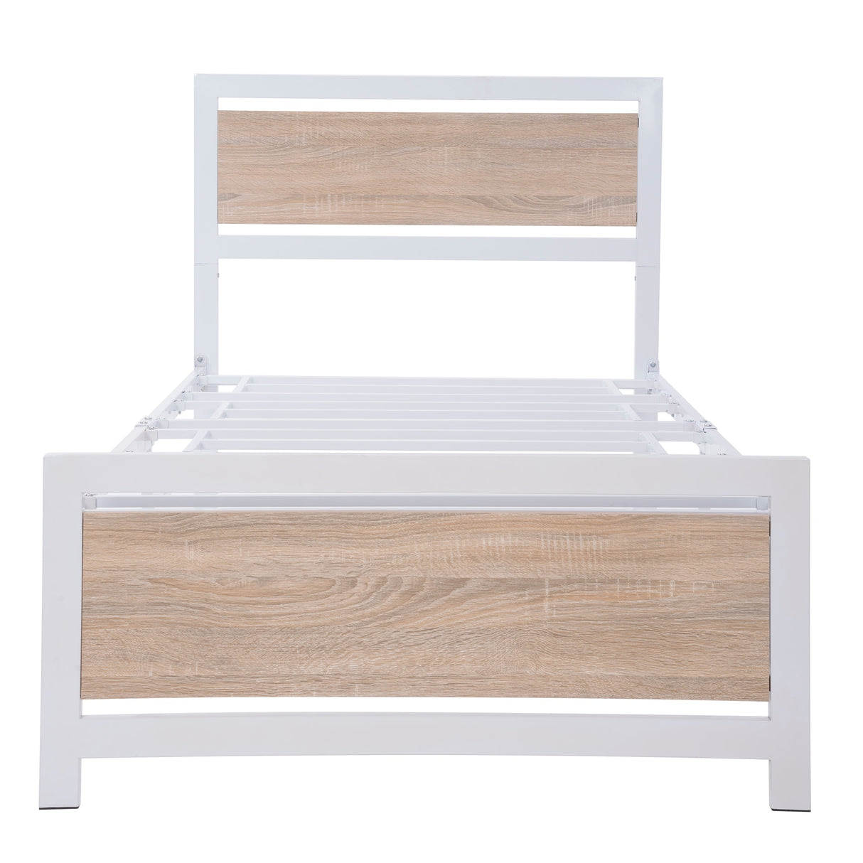 Metal and Wood Platform Bed Frame with Headboard & Footboard