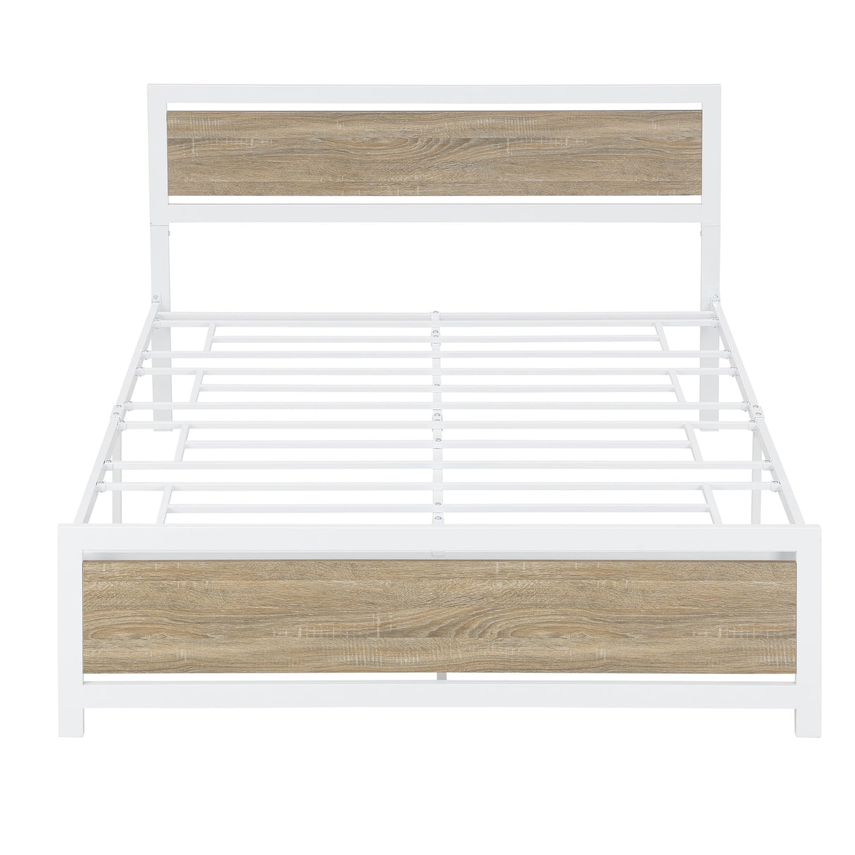 Metal and Wood Platform Bed Frame with Headboard & Footboard