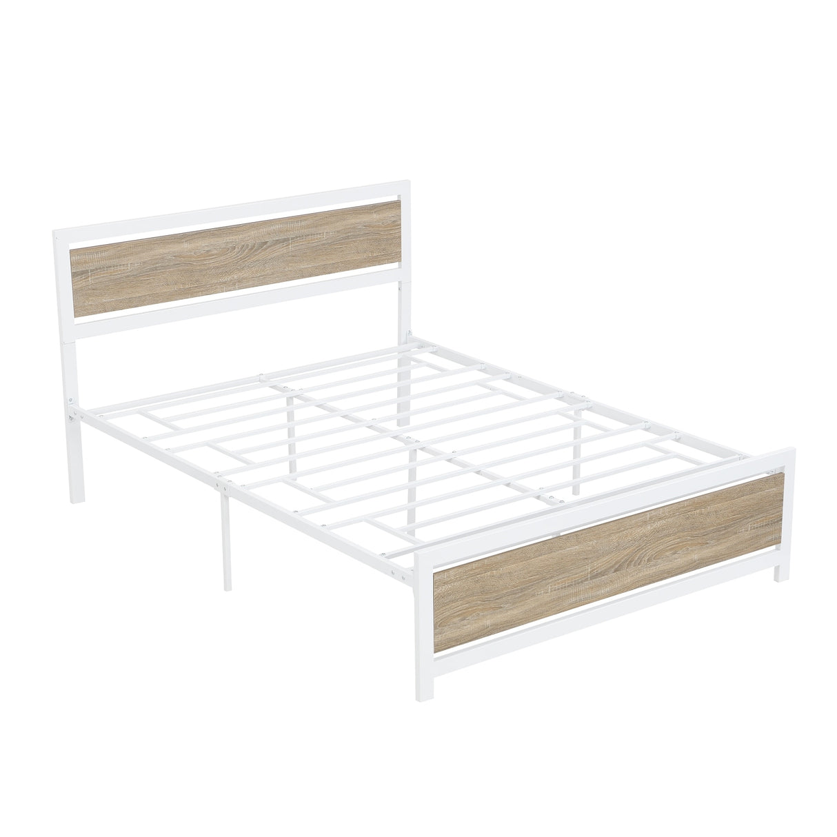 Metal and Wood Platform Bed Frame with Headboard & Footboard
