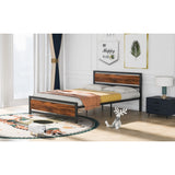 Metal and Wood Platform Bed Frame with Headboard & Footboard