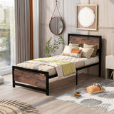 Metal and Wood Platform Bed Frame with Headboard & Footboard