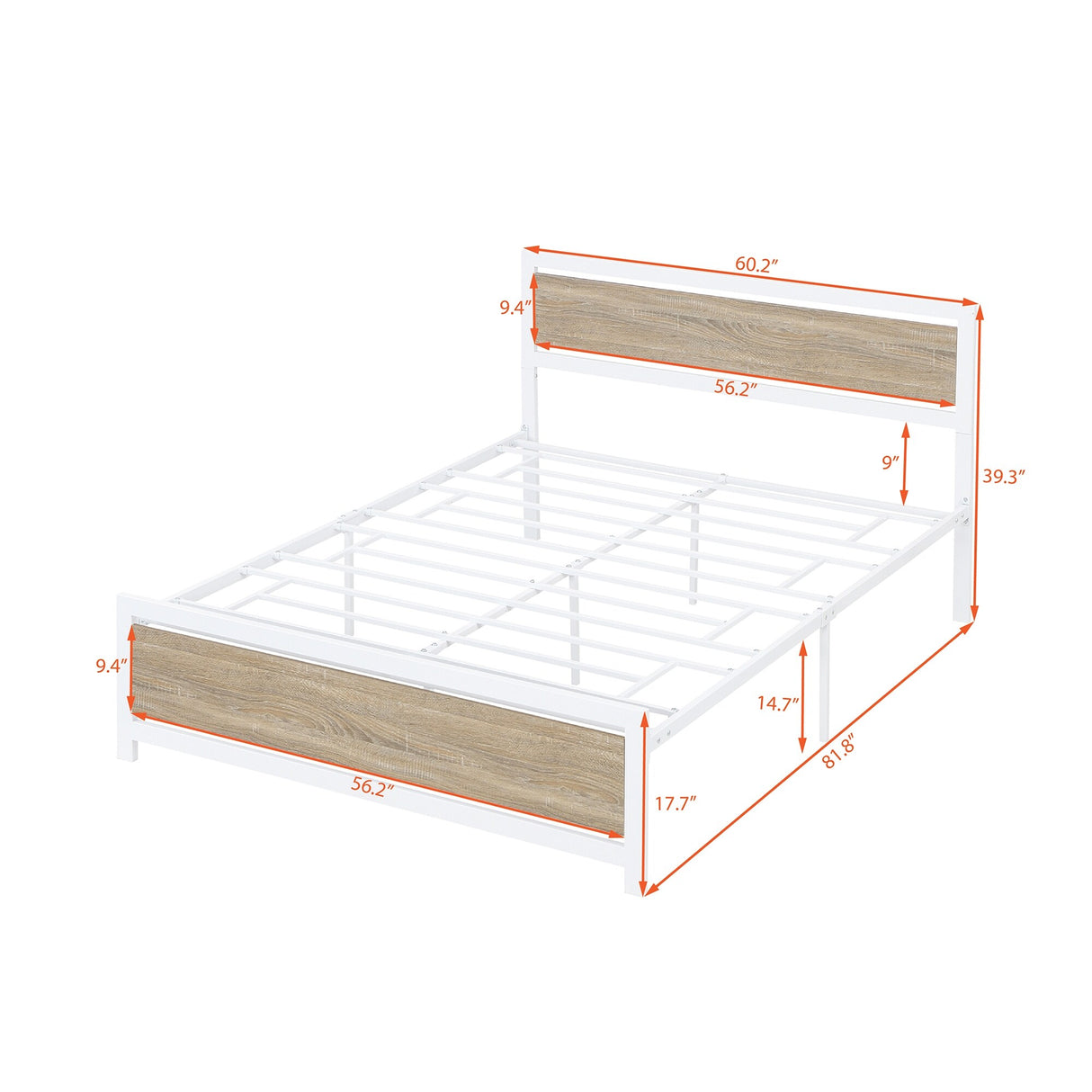 Metal and Wood Platform Bed Frame with Headboard & Footboard