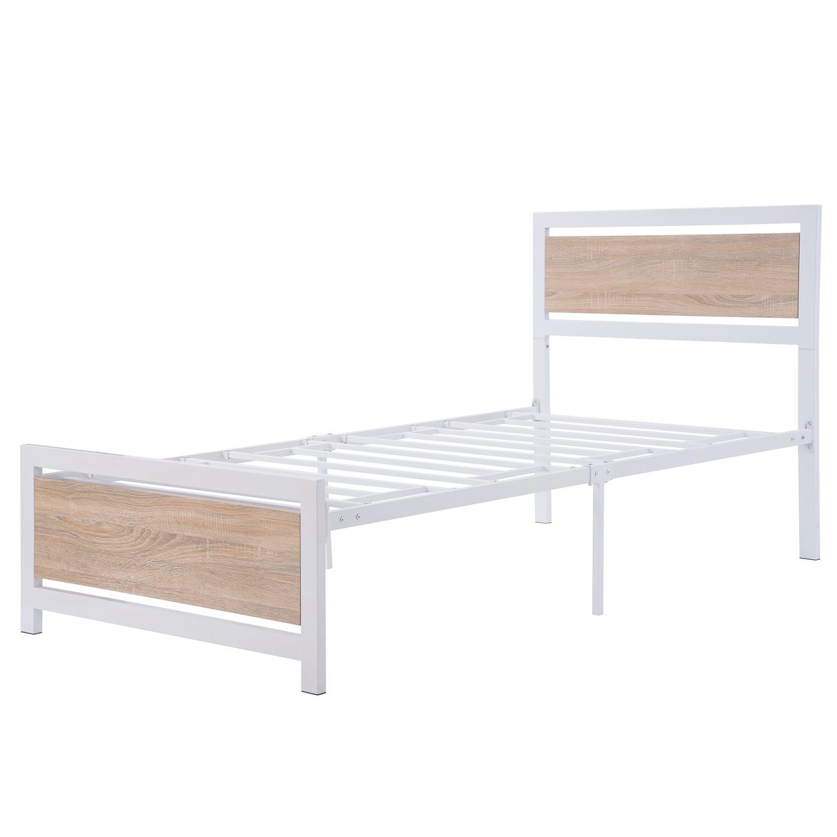 Metal and Wood Platform Bed Frame with Headboard & Footboard