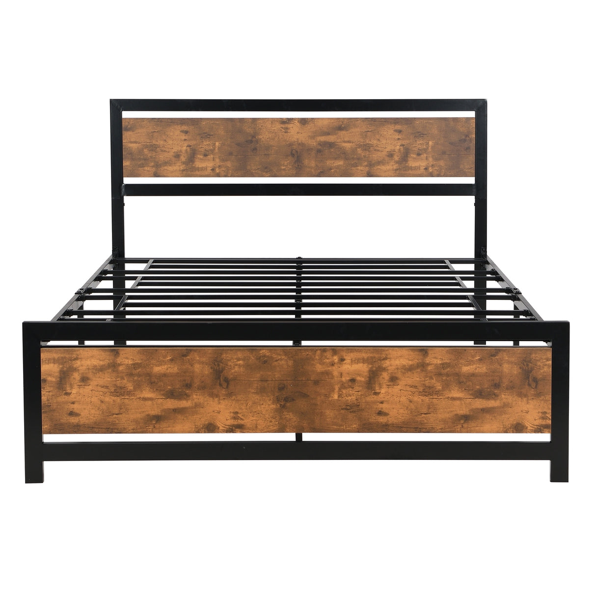 Metal and Wood Platform Bed Frame with Headboard & Footboard
