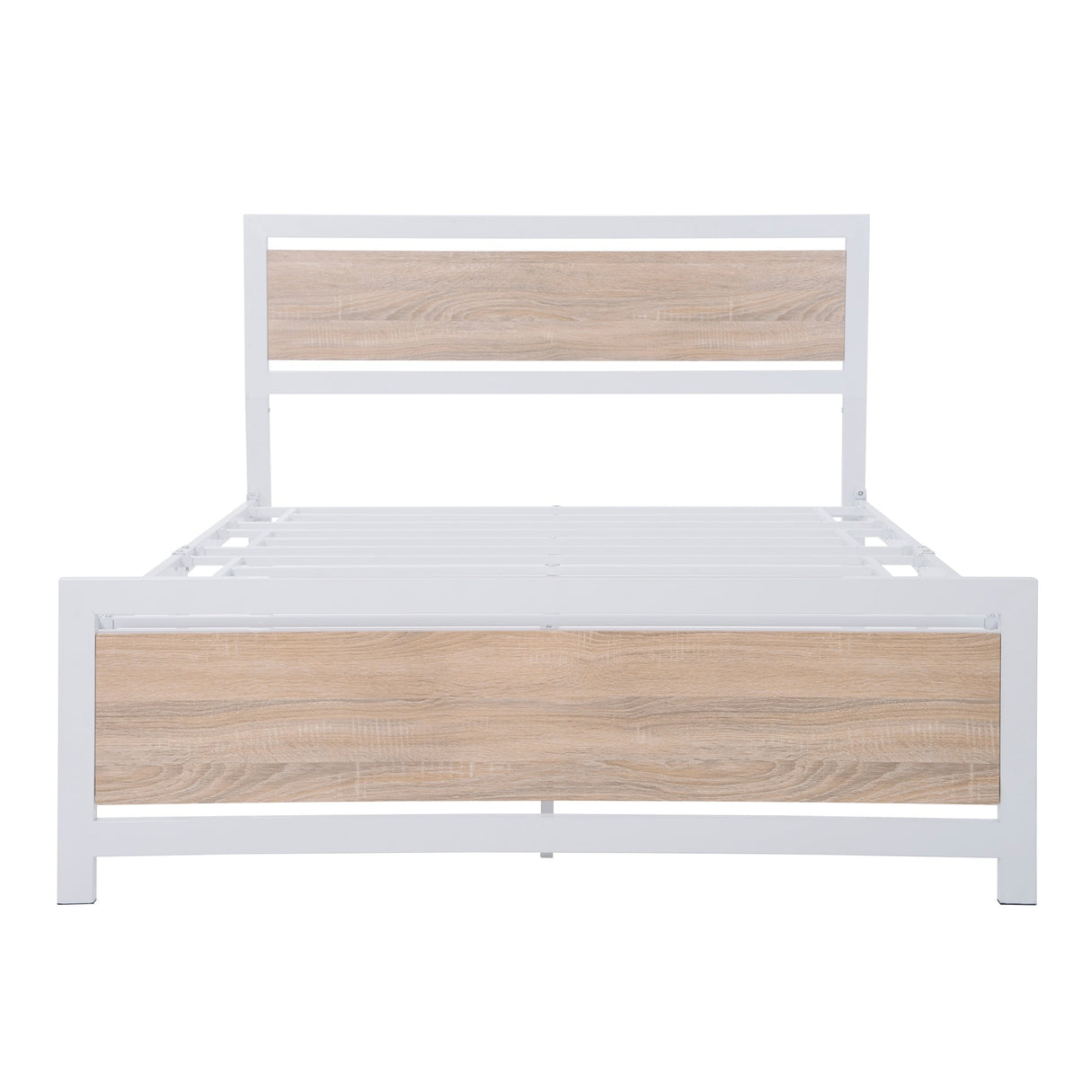 Metal and Wood Platform Bed Frame with Headboard & Footboard