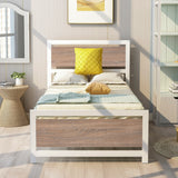 Metal and Wood Platform Bed Frame with Headboard & Footboard