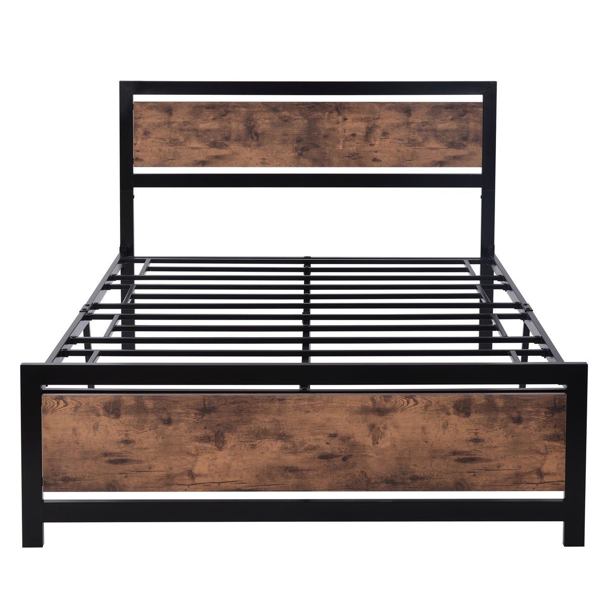 Metal and Wood Platform Bed Frame with Headboard & Footboard