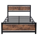 Metal and Wood Platform Bed Frame with Headboard & Footboard