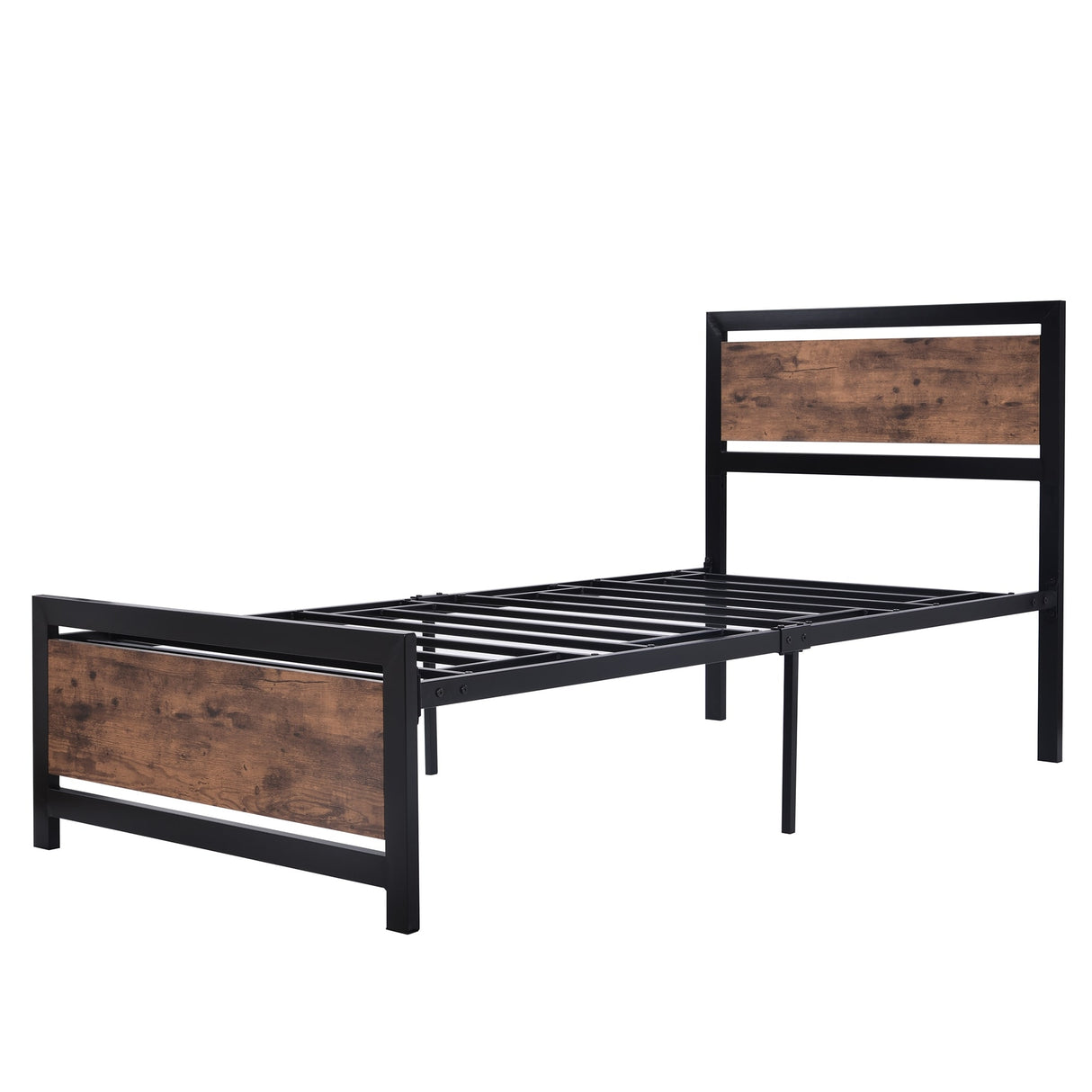Metal and Wood Platform Bed Frame with Headboard & Footboard