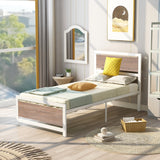 Metal and Wood Platform Bed Frame with Headboard & Footboard