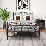 Metal bed frame platform with headboard and footboard, heavy duty and quick assembly, Full Black