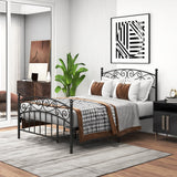 Metal bed frame platform with headboard and footboard, heavy duty and quick assembly, Full Black