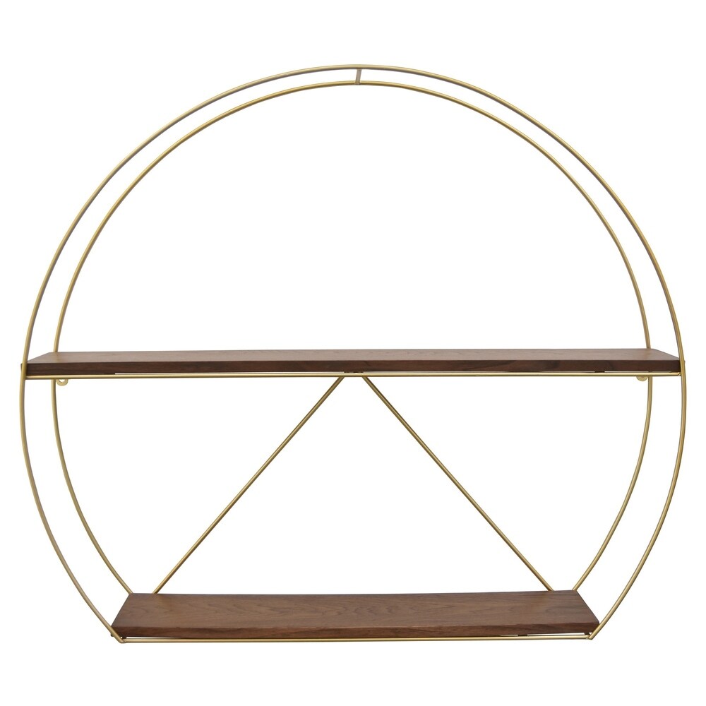 Metal/wood Wall Shelf in Gold Metal 32in L x 6in W x 28in H