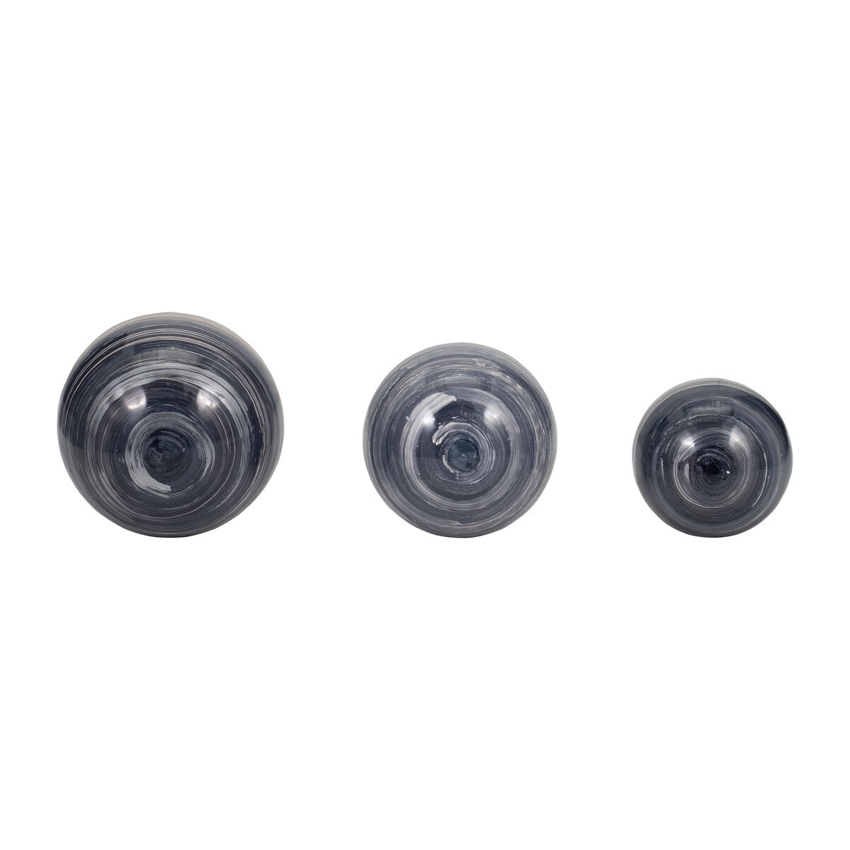 Sagebrook Home Metal, Set Of 3 Galaxy Orbs, 2Tone Black, Round, 6"H, Swirl - 6" x 6" x 6"