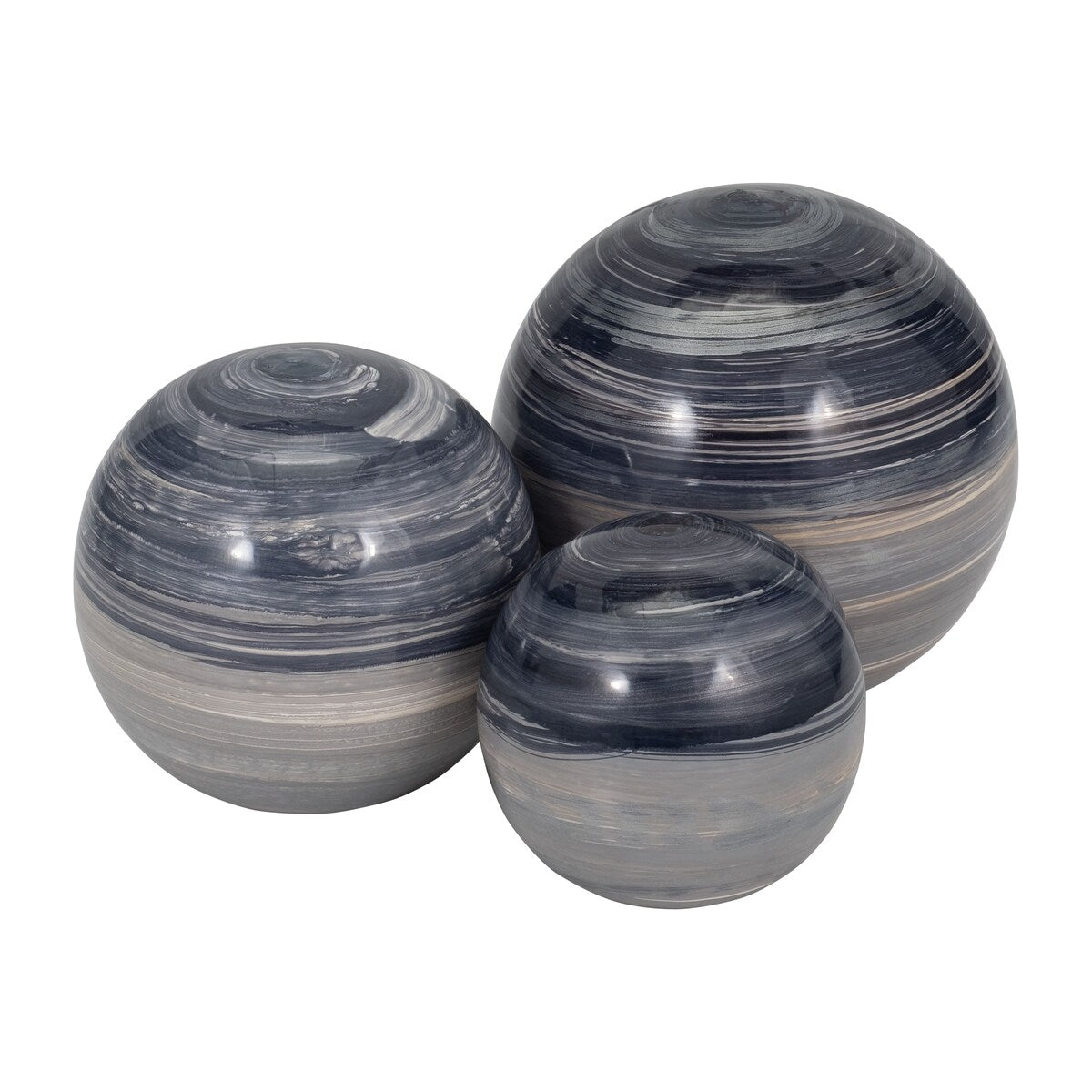 Sagebrook Home Metal, Set Of 3 Galaxy Orbs, 2Tone Black, Round, 6"H, Swirl - 6" x 6" x 6"