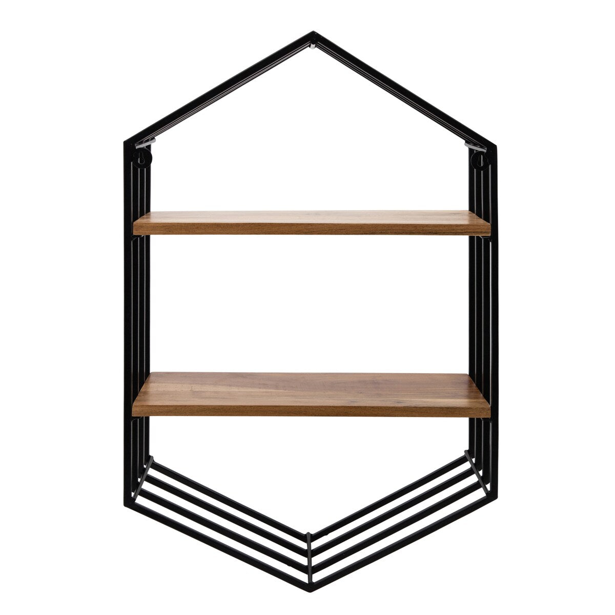 Metal, wood 32"h Hexagon Wall Shelf, Brown 32"H - 20.0" x 8.0" x 32.0"