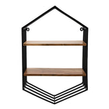 Metal, wood 32"h Hexagon Wall Shelf, Brown 32"H - 20.0" x 8.0" x 32.0"