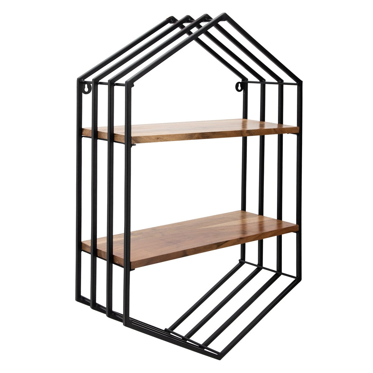 Metal, wood 32"h Hexagon Wall Shelf, Brown 32"H - 20.0" x 8.0" x 32.0"