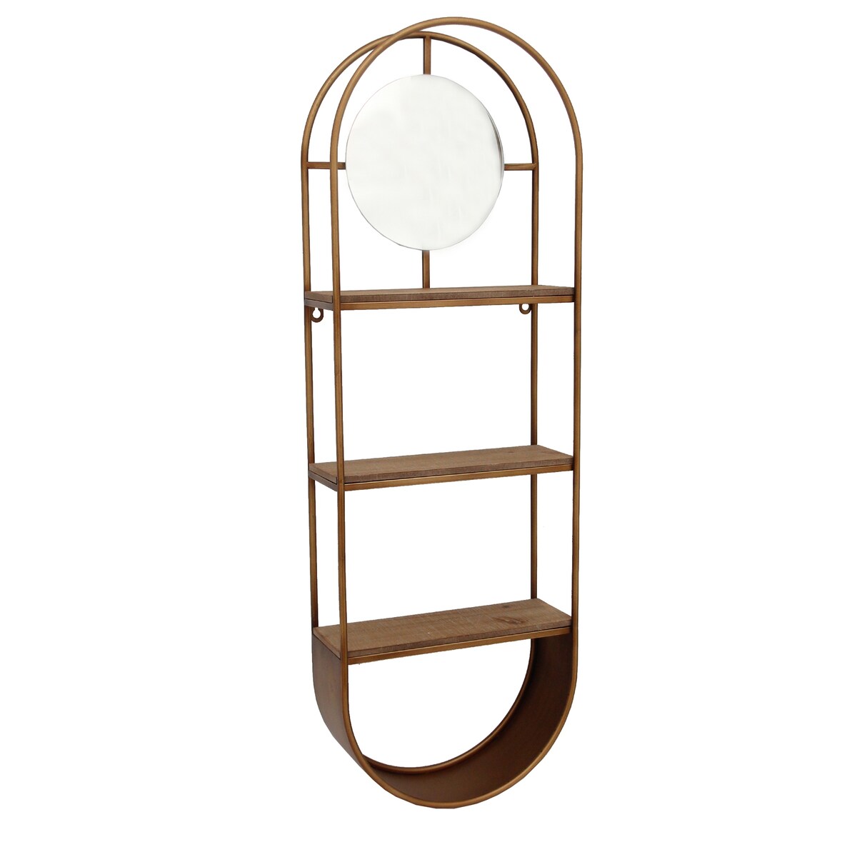 Metal, wood 35" Oval Wall Shelfw, Mirror, Bronze 35.43"H - 11.81" x 4.72" x 35.43"