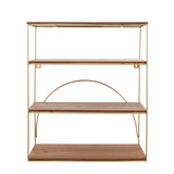 Metal, wood, 31"h 4-tier Wall Shelf, Brown, gold 31.0"H - 26.0" x 11.0" x 31.0"