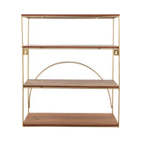 Metal, wood, 31"h 4-tier Wall Shelf, Brown, gold 31.0"H - 26.0" x 11.0" x 31.0"