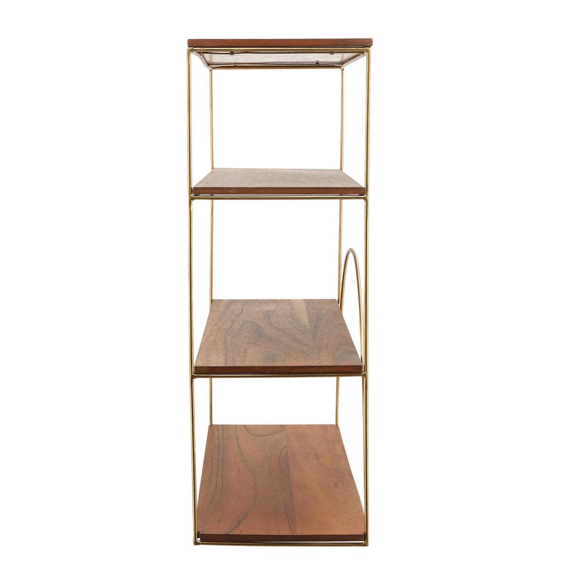 Metal, wood, 31"h 4-tier Wall Shelf, Brown, gold 31.0"H - 26.0" x 11.0" x 31.0"