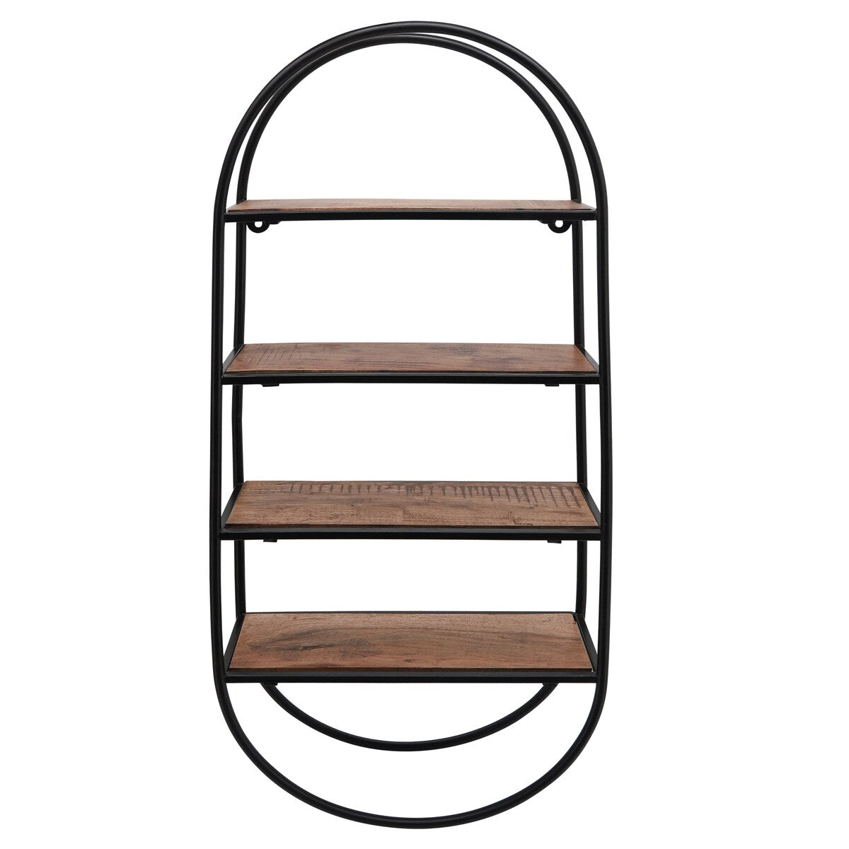 Metal, wood, 36"h Oval 4-tier Wall Shelf, Brown 36.0"H - 16.0" x 6.0" x 36.0"