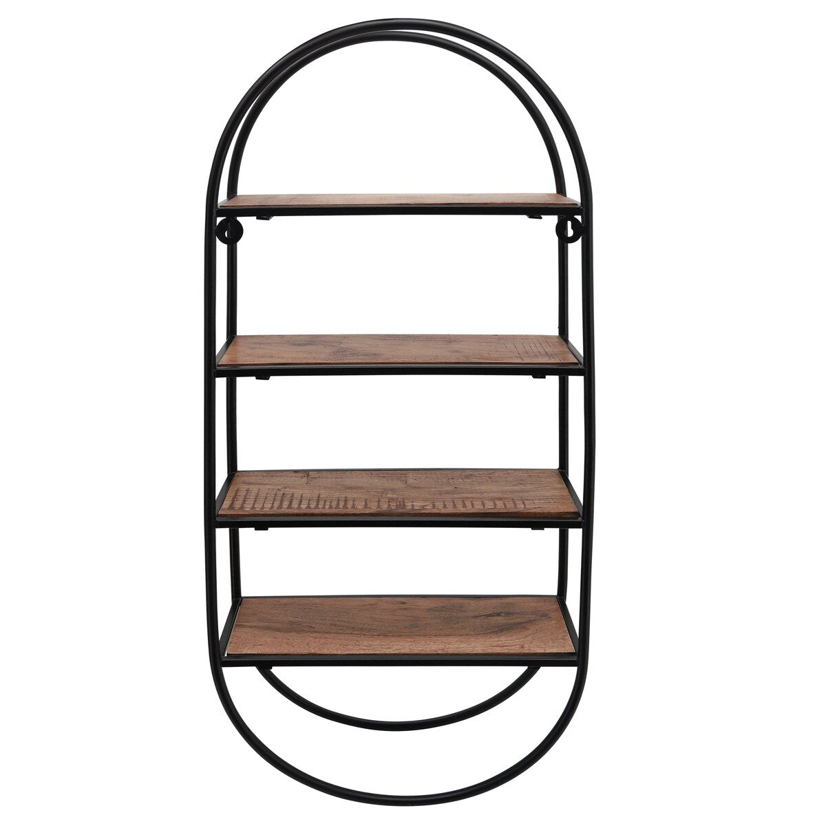Metal, wood, 36"h Oval 4-tier Wall Shelf, Brown 36.0"H - 16.0" x 6.0" x 36.0"