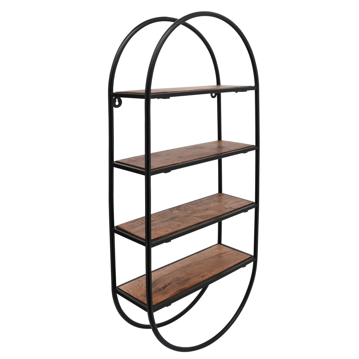 Metal, wood, 36"h Oval 4-tier Wall Shelf, Brown 36.0"H - 16.0" x 6.0" x 36.0"