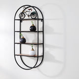 Metal, wood, 36"h Oval 4-tier Wall Shelf, Brown 36.0"H - 16.0" x 6.0" x 36.0"