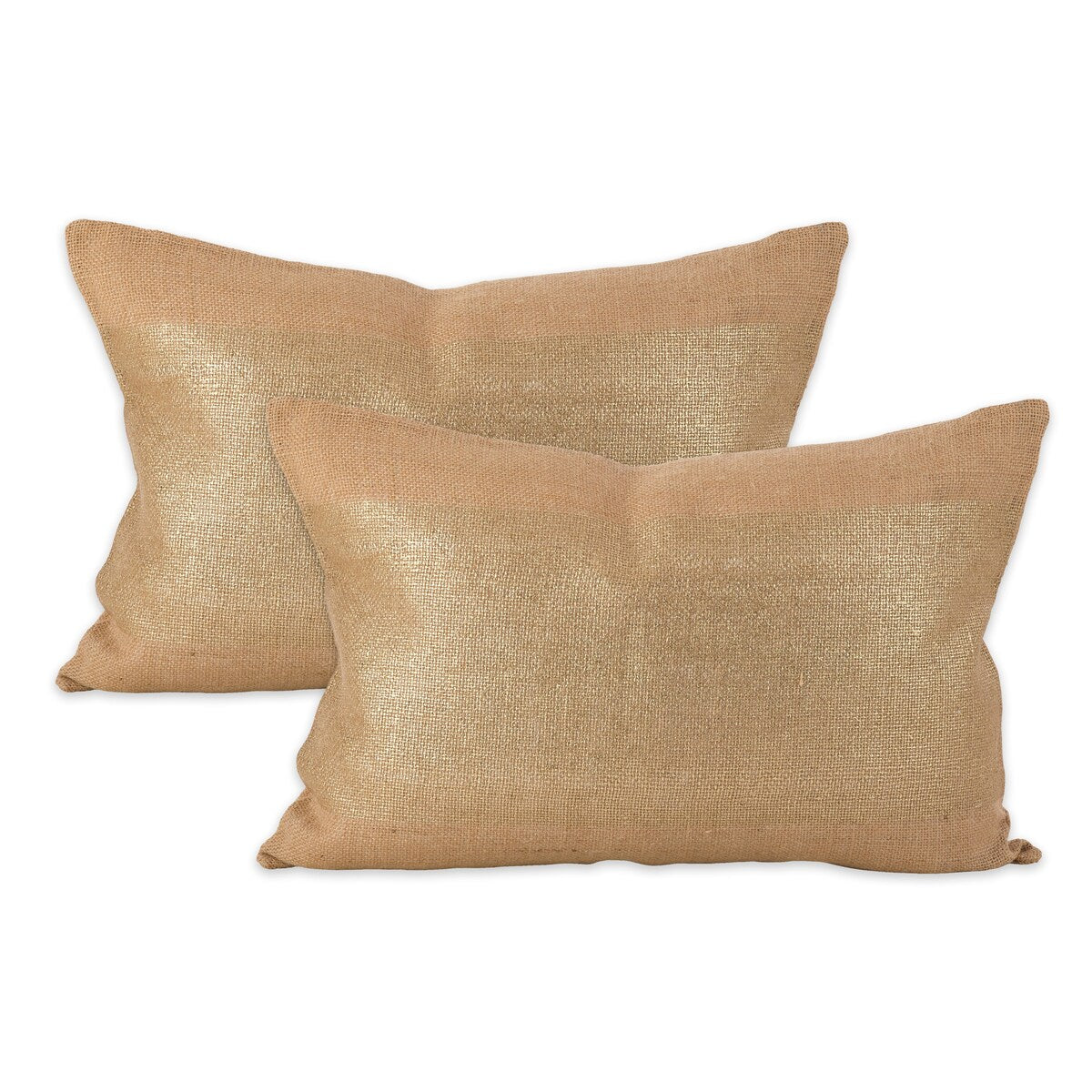 Metallic Banded Foil Design Burlap Jute Throw Pillow Cover (Set of 2)
