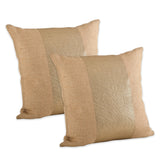 Metallic Banded Foil Design Burlap Jute Throw Pillow Cover (Set of 2)