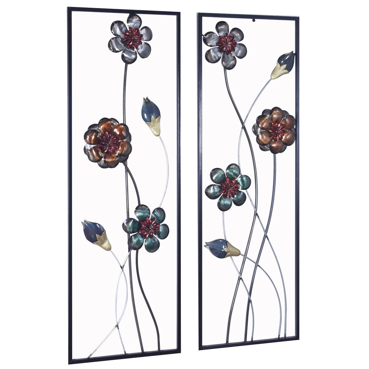 Metallic Multi-Color Metal Garden And Blooms Vertical Wall Panel Set - 39" x 6"