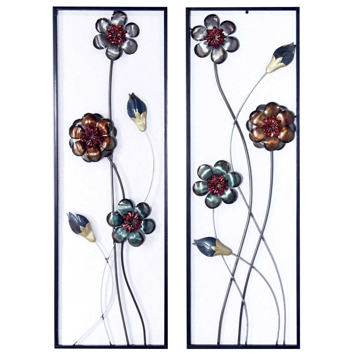 Metallic Multi-Color Metal Garden And Blooms Vertical Wall Panel Set - 39" x 6"