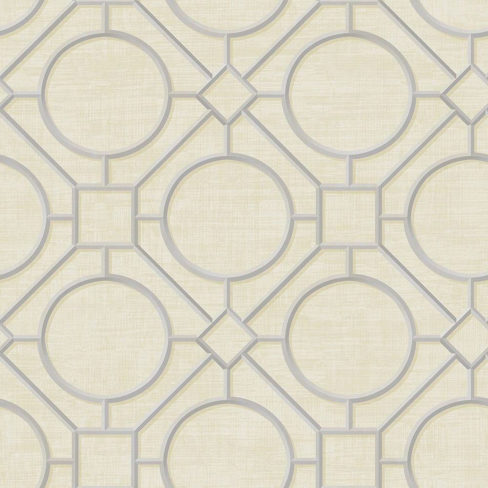 Metallic Silk Road Trellis Wallpaper, 27 feet long X 27 inchs Wide, Metallic Gold and Gray