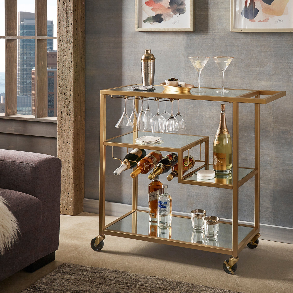 Metropolitan Mirrored Glass Top Metal Bar Cart by iNSPIRE Q Bold