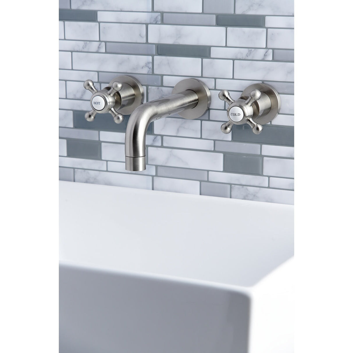 Kingston Brass Metropolitan Two-Handle 3-Hole Wall Mount Bathroom Faucet
