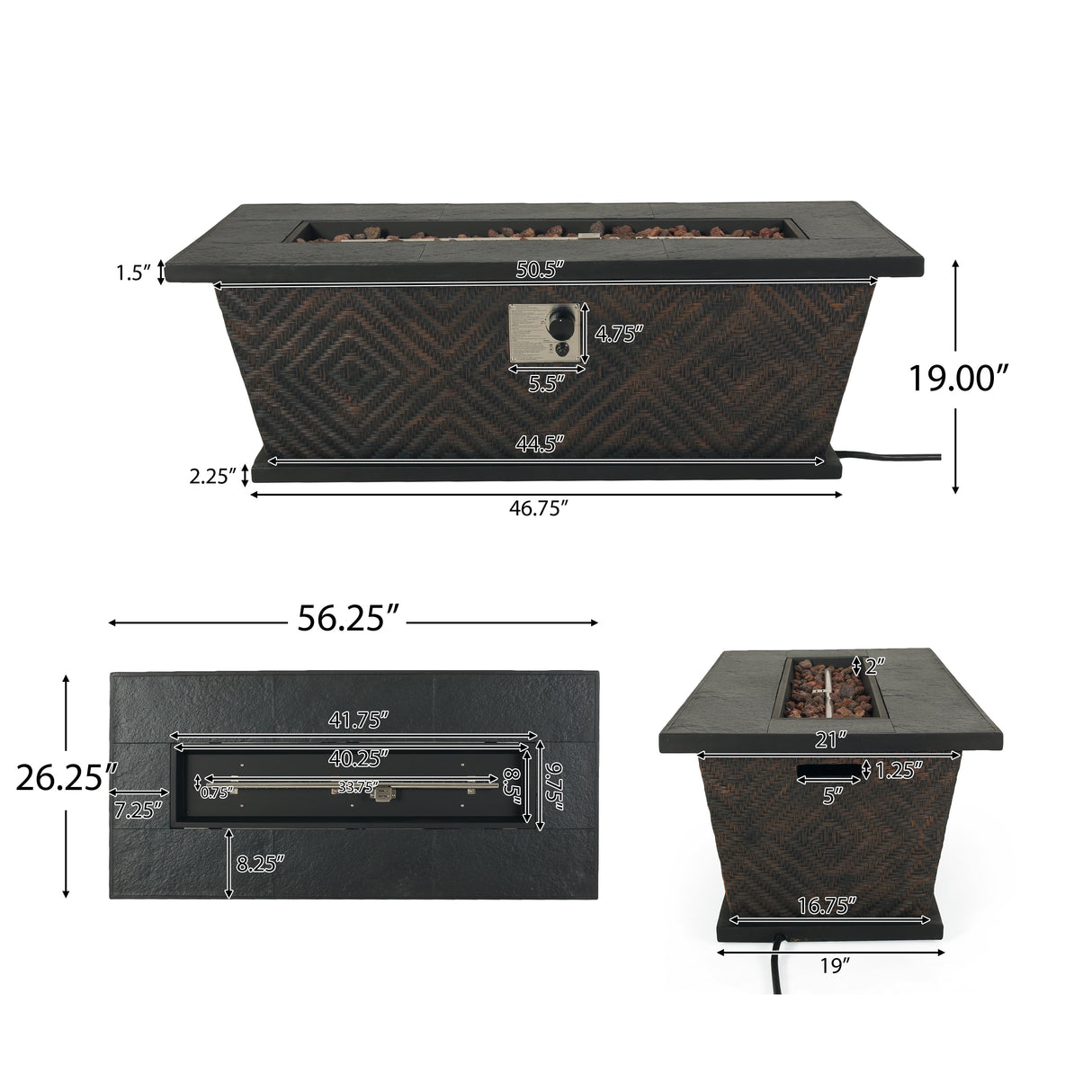 Meyer Outdoor 50,000 BTU Lightweight Concrete Rectangular Fire Pit (No Tank Holder) by Christopher Knight Home