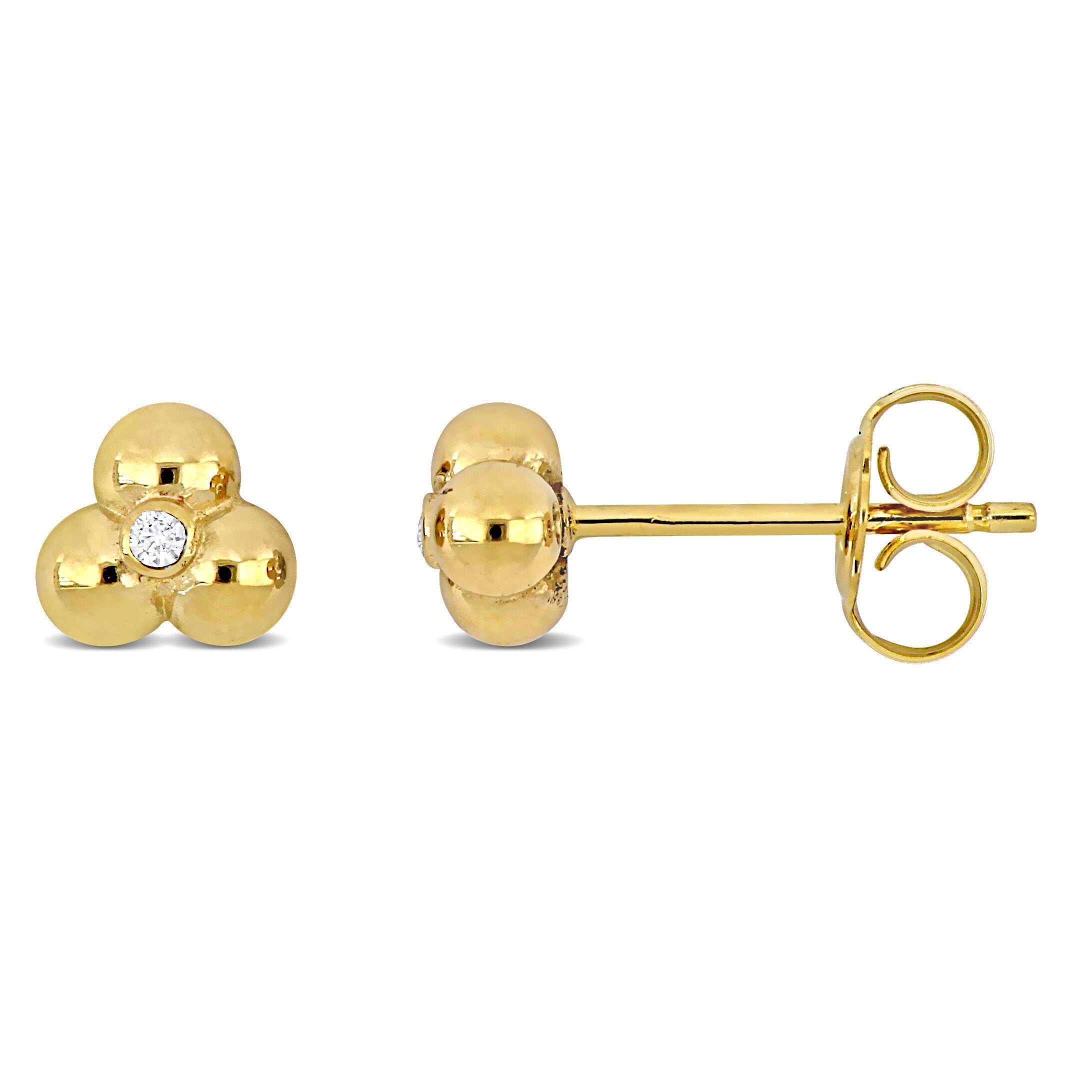 Miadora 0.02ct Diamond TW Triple Bead Stud Earrings in 14k Yellow Gold