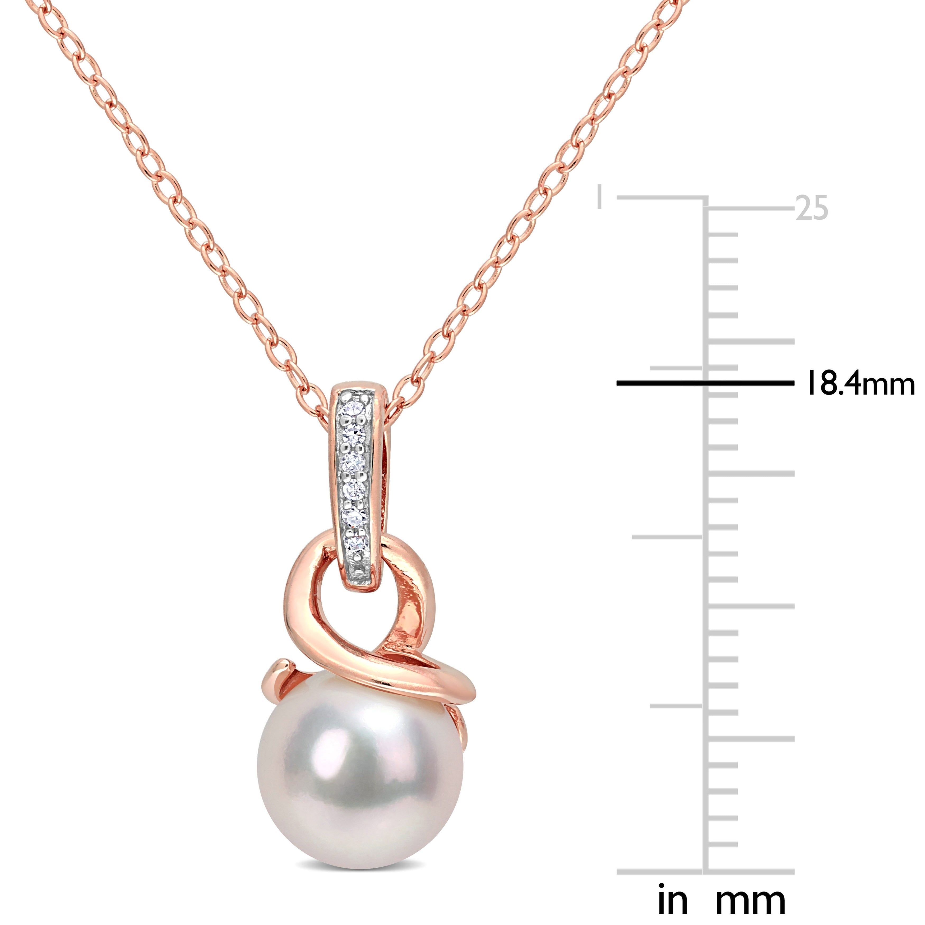 Miadora 0.03 ct Diamond TW 8-8.5mm White Japanese Akoya Cultured Pearl Fashion Necklace Pink Silver GH I2;I3