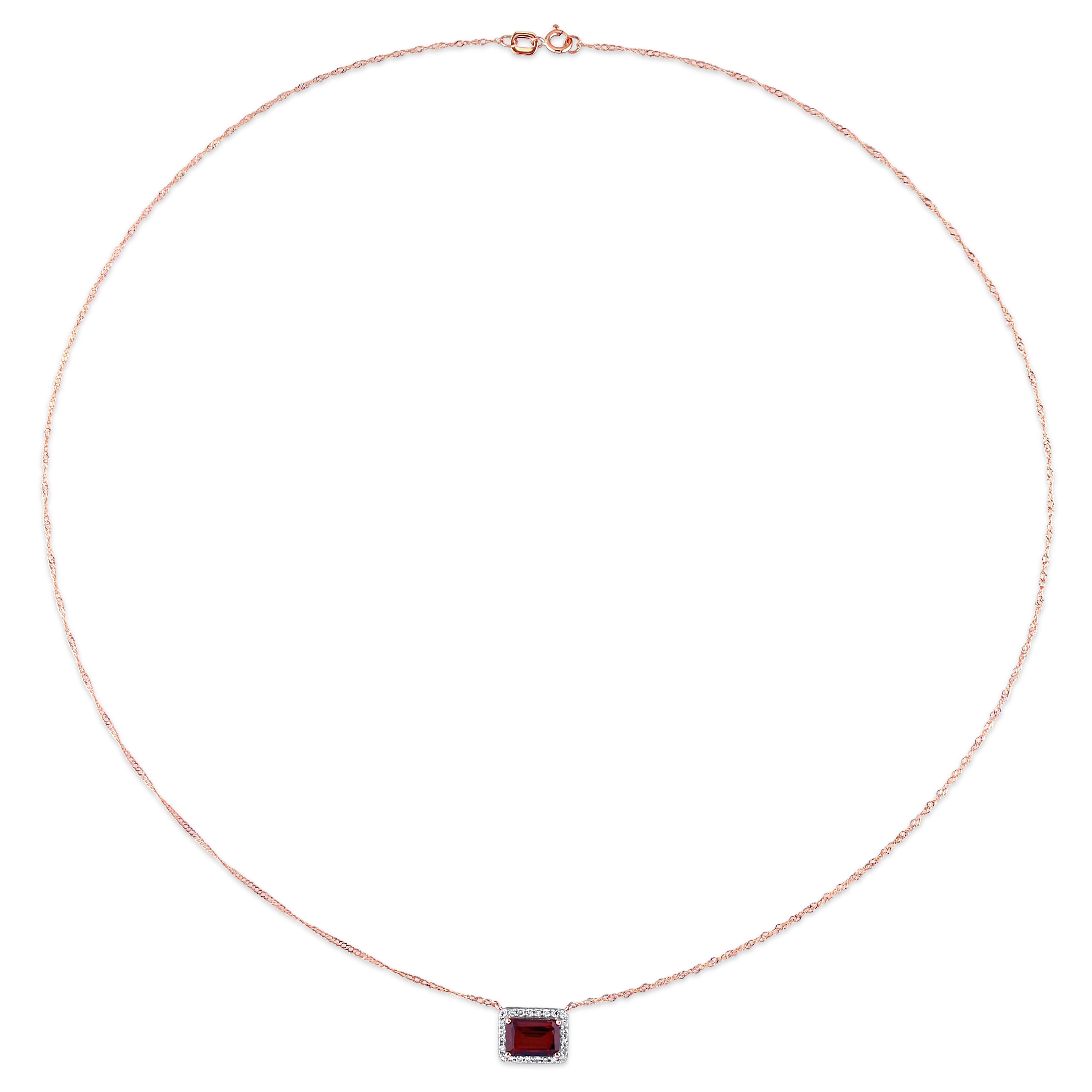 Miadora 1 1/4ct TGW Garnet and 1/8ct TDW Diamond Halo Octagon Necklace in 10k Rose Gold