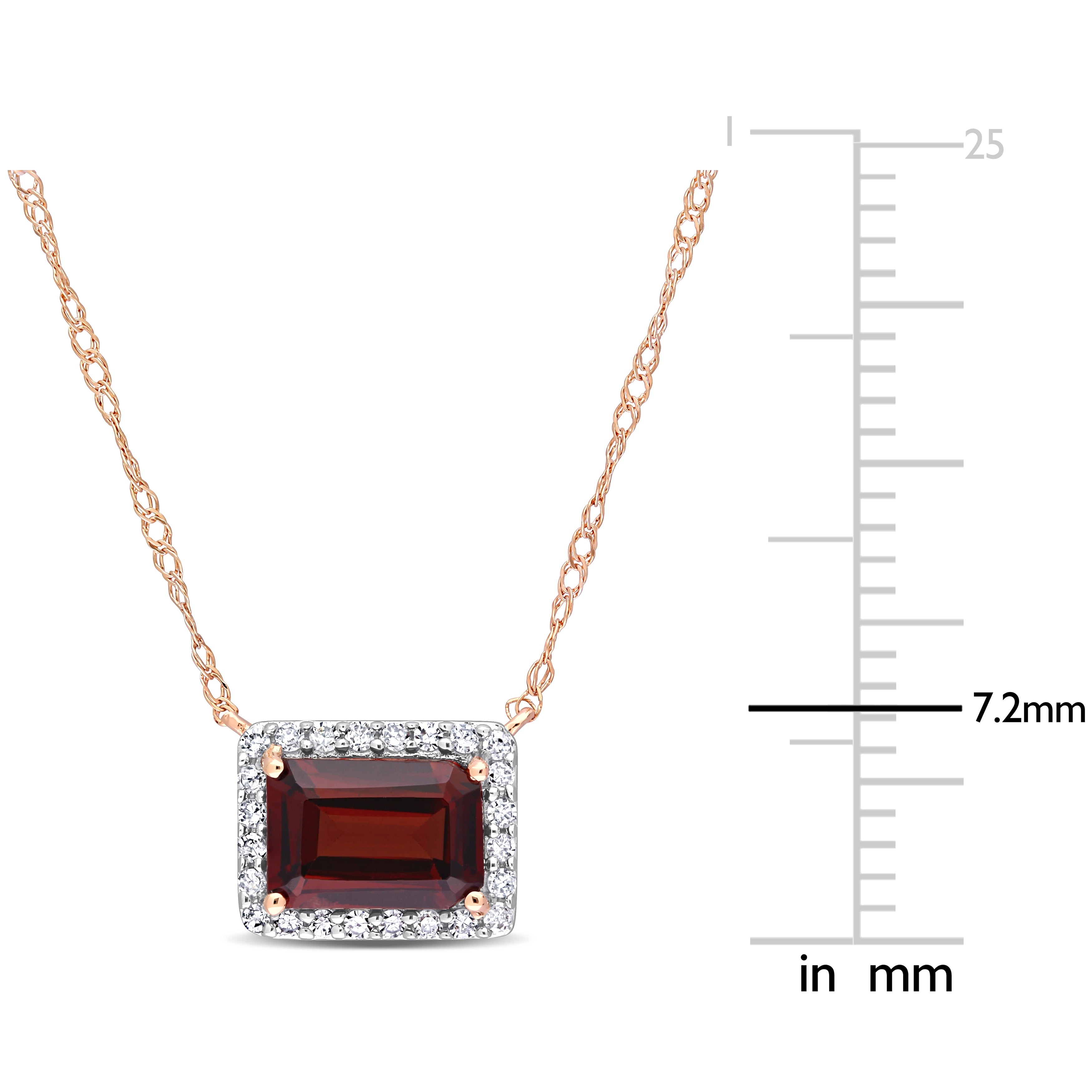 Miadora 1 1/4ct TGW Garnet and 1/8ct TDW Diamond Halo Octagon Necklace in 10k Rose Gold