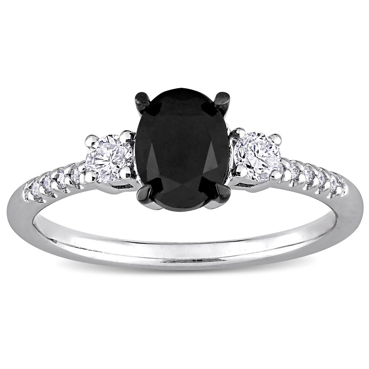 Miadora 1 1/5ct TW Oval-Cut Black & White Diamond Ring in 14k White Gold