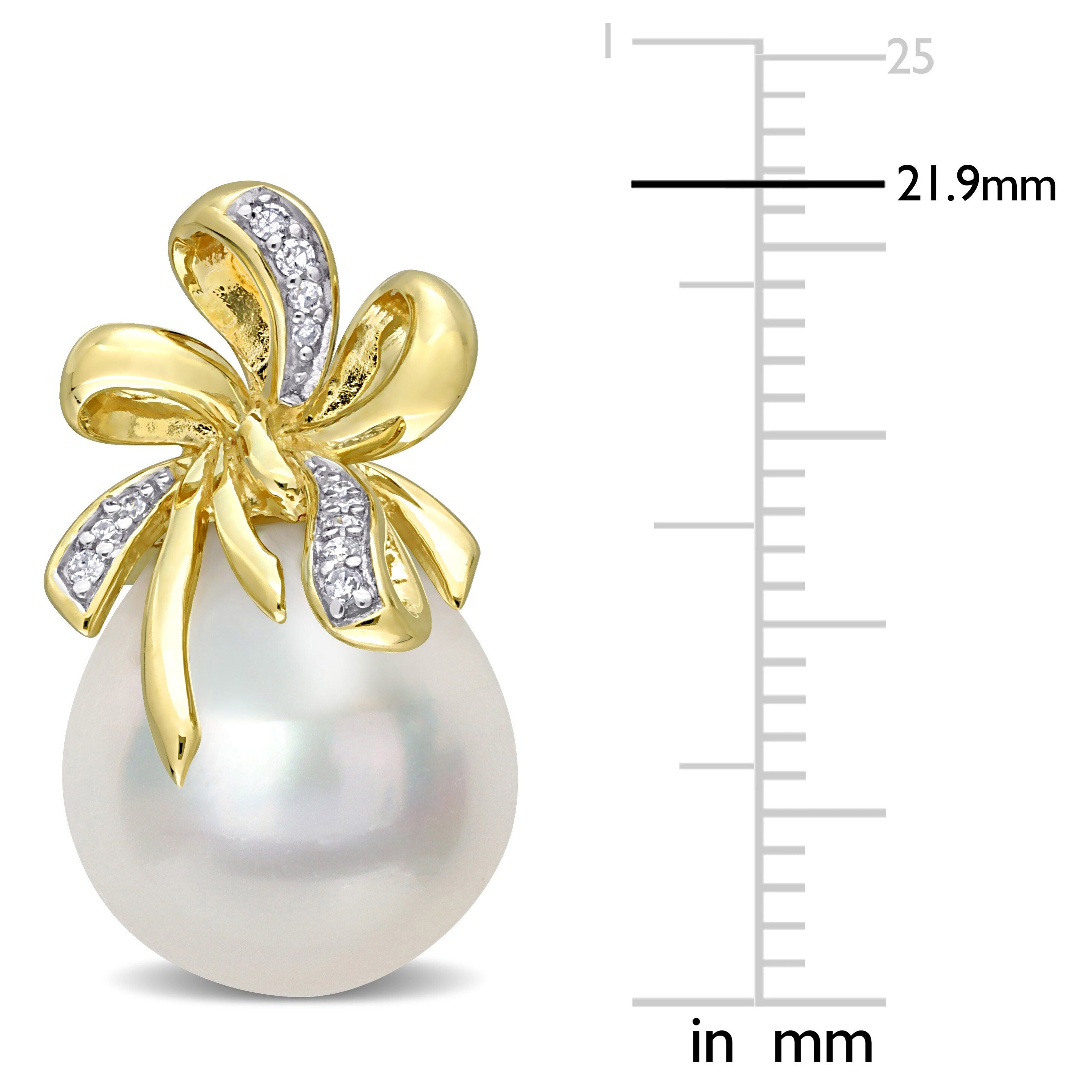 Miadora 1/10 CT Diamond South Sea Cultured Pearl Earrings 10k Yellow Gold