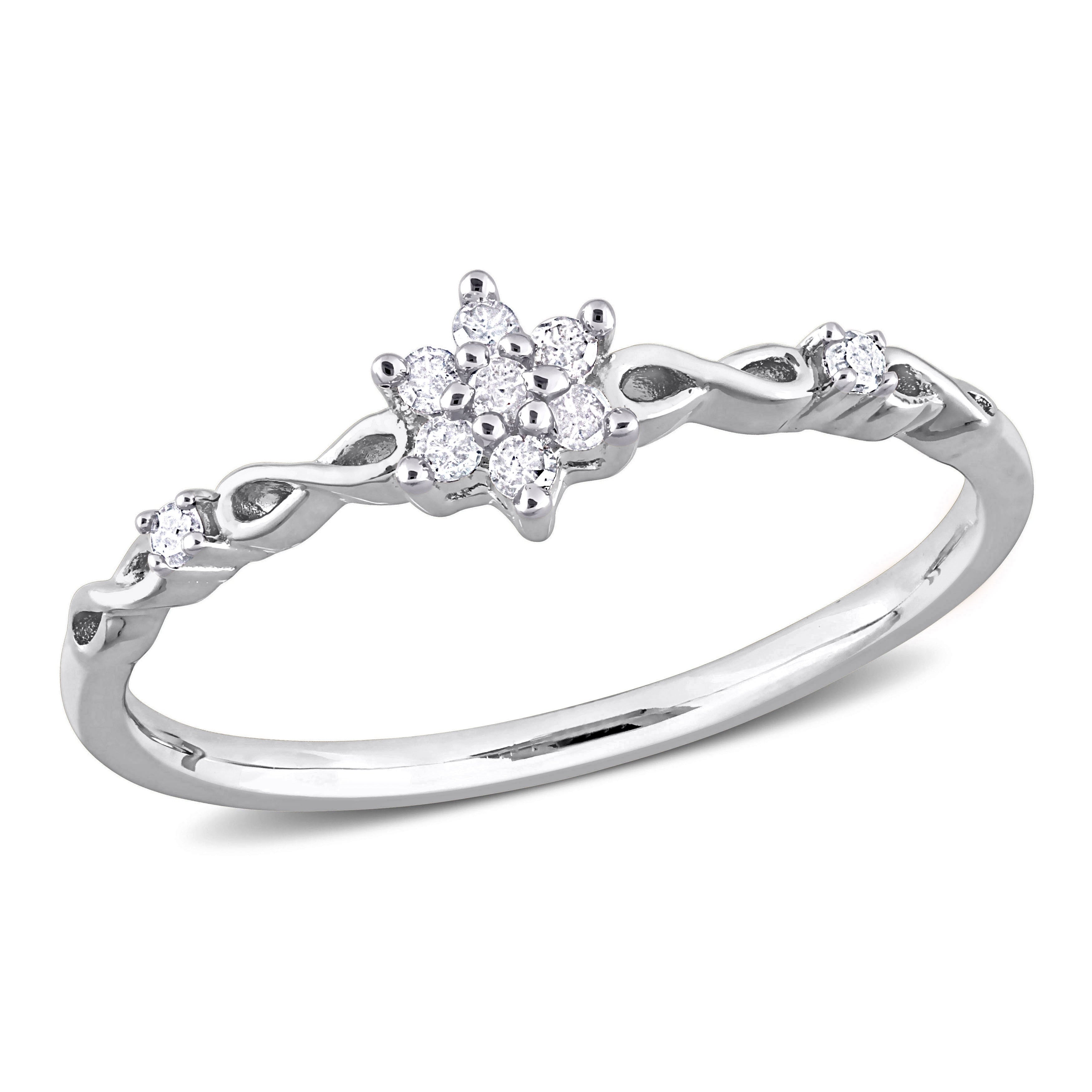 Miadora 1/10ct TDW Diamond Floral Promise Ring in Sterling Silver