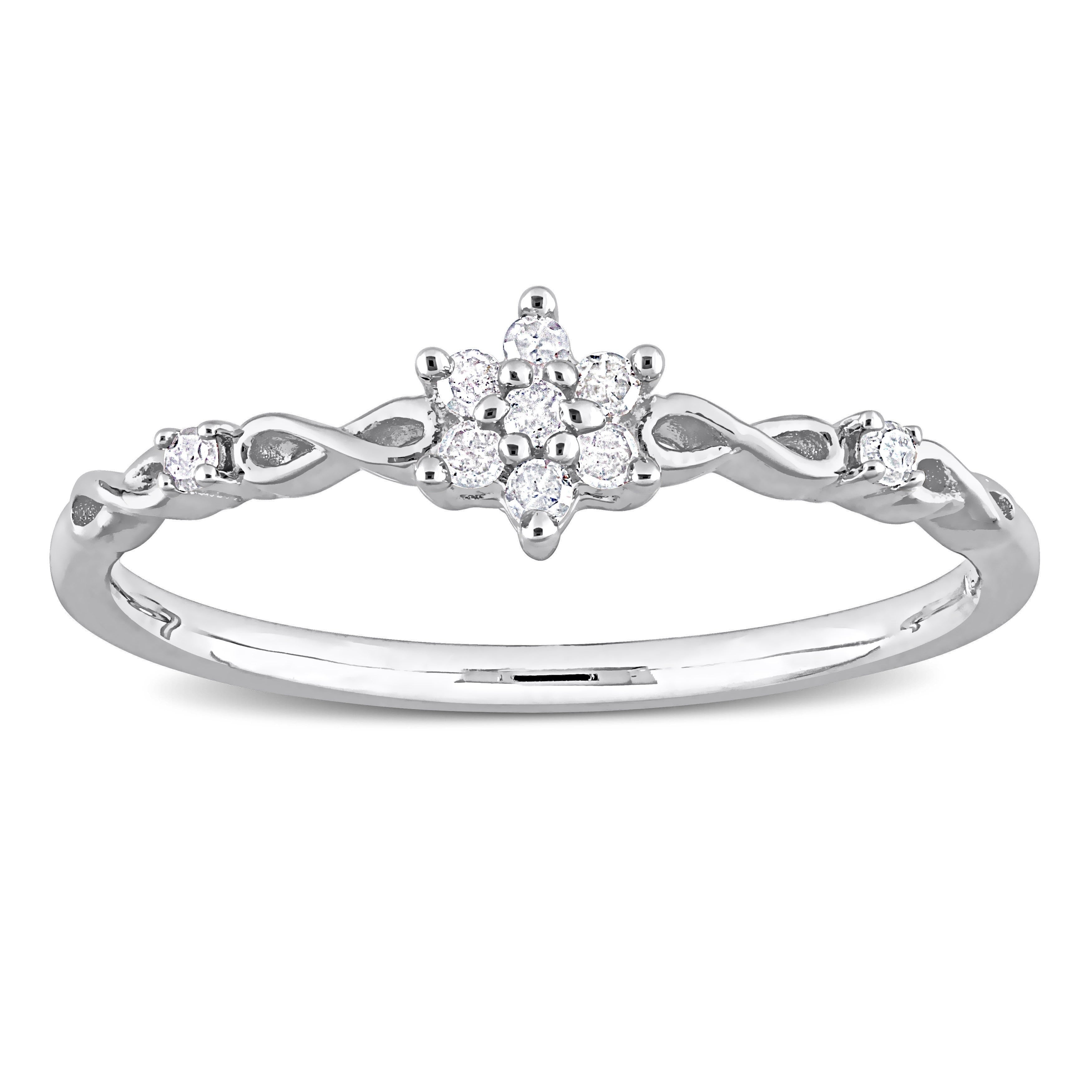 Miadora 1/10ct TDW Diamond Floral Promise Ring in Sterling Silver