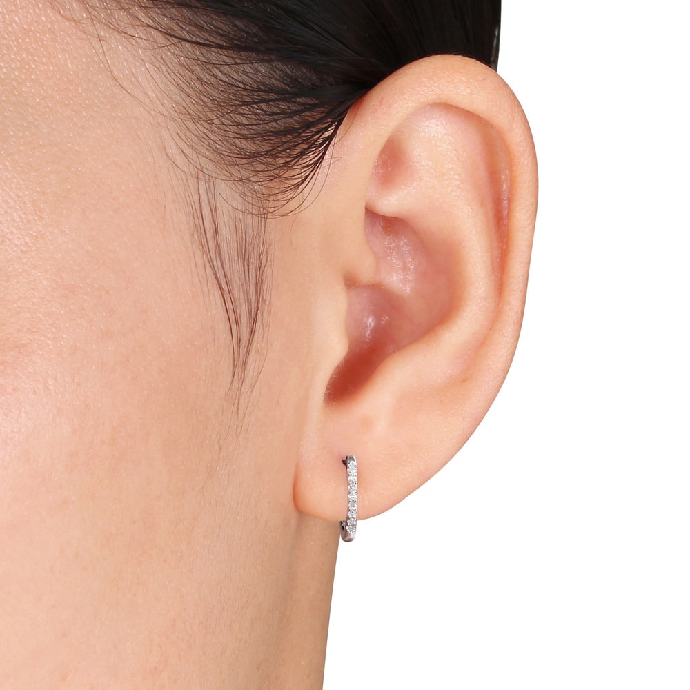 Miadora 10k White Gold 1/10ct TDW Diamond Huggie Hoop Earrings - 12.7 mm x 1.5 mm x 11.5 mm - 12.7 mm x 1.5 mm x 11.5 mm