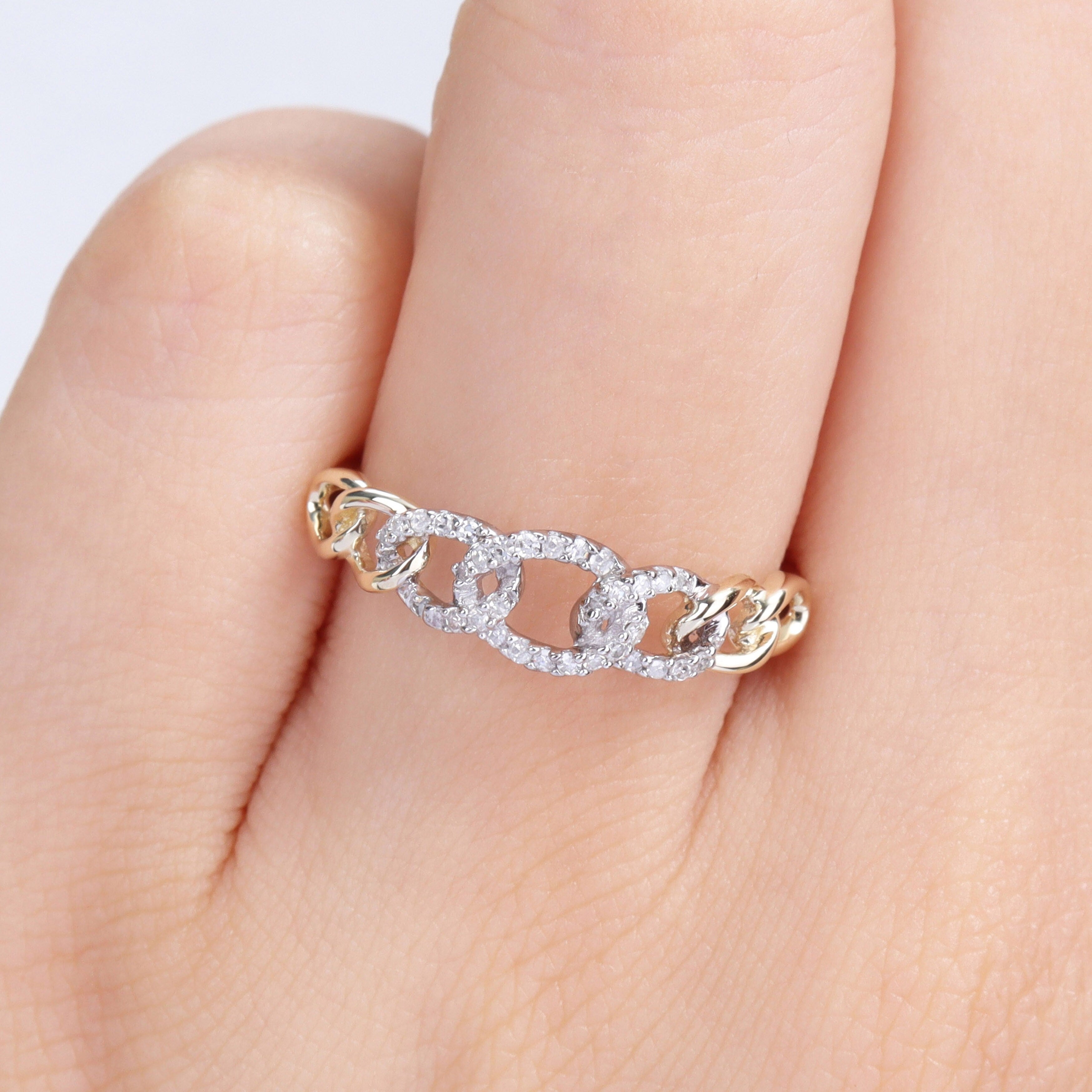 Miadora 1/10ct TDW Diamond Stackable Curb Link Ring in 10k Yellow Gold